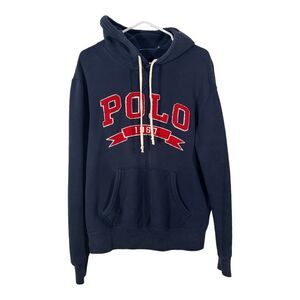 Polo Ralph Lauren Navy Blue Red Felt Logo 1967 Hoodie Sweatshirt Mens Sz M
